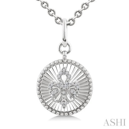 Silver Circle Fleur-De-Lis Fluted Medallion Diamond Pendant