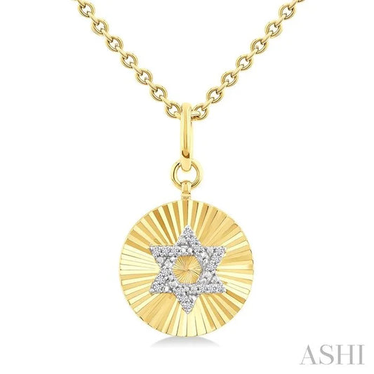 Gold Vermeil Circle Star Of David Fluted Medallion Diamond Pendant