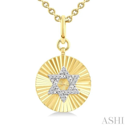 Gold Vermeil Circle Star Of David Fluted Medallion Diamond Pendant
