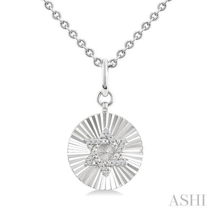 Silver Circle Star Of David Fluted Medallion Diamond Pendant