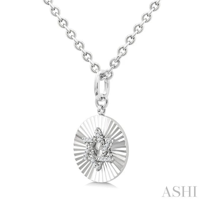 Silver Circle Star Of David Fluted Medallion Diamond Pendant