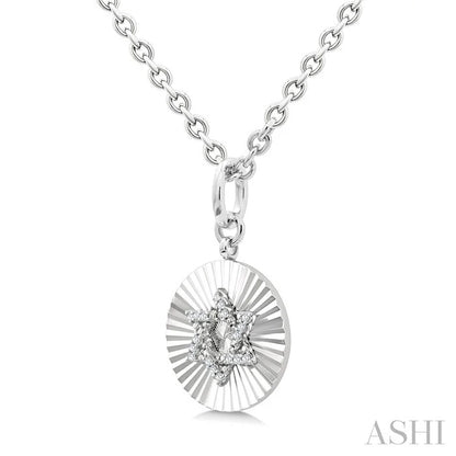 Silver Circle Star Of David Fluted Medallion Diamond Pendant