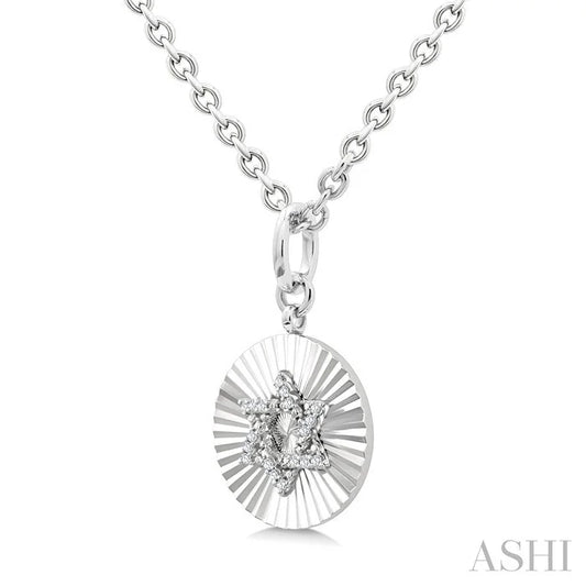 Silver Circle Star Of David Fluted Medallion Diamond Pendant