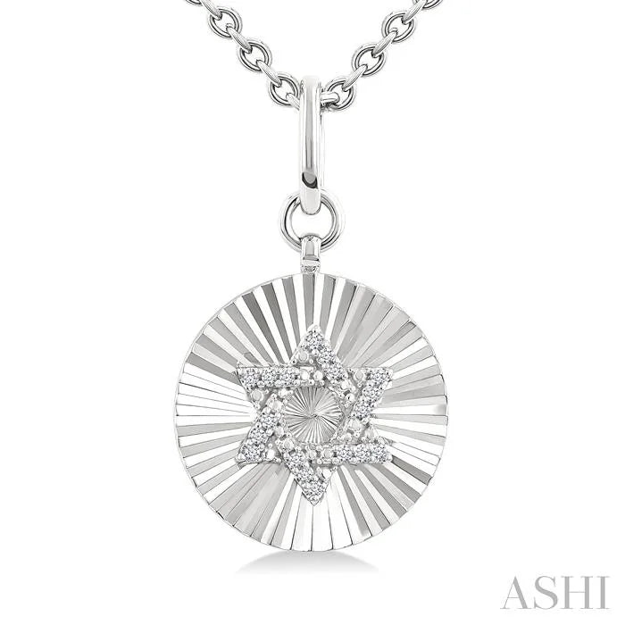 Silver Circle Star Of David Fluted Medallion Diamond Pendant
