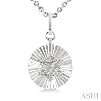 Silver Circle Star Of David Fluted Medallion Diamond Pendant