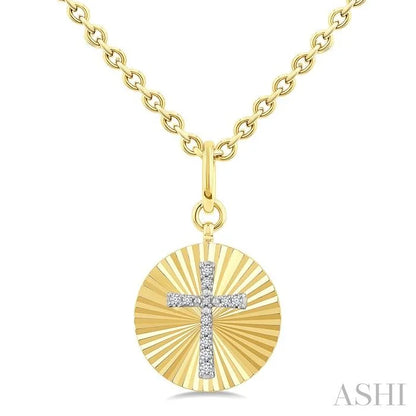 Gold Vermeil Circle Cross Fluted Medallion Diamond Pendant