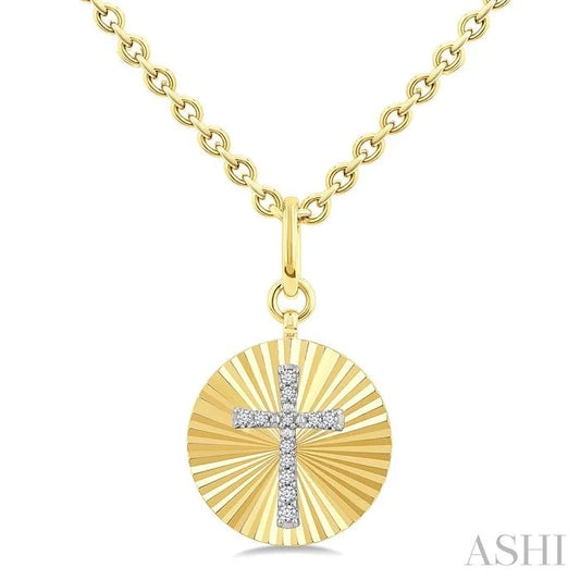Gold Vermeil Circle Cross Fluted Medallion Diamond Pendant