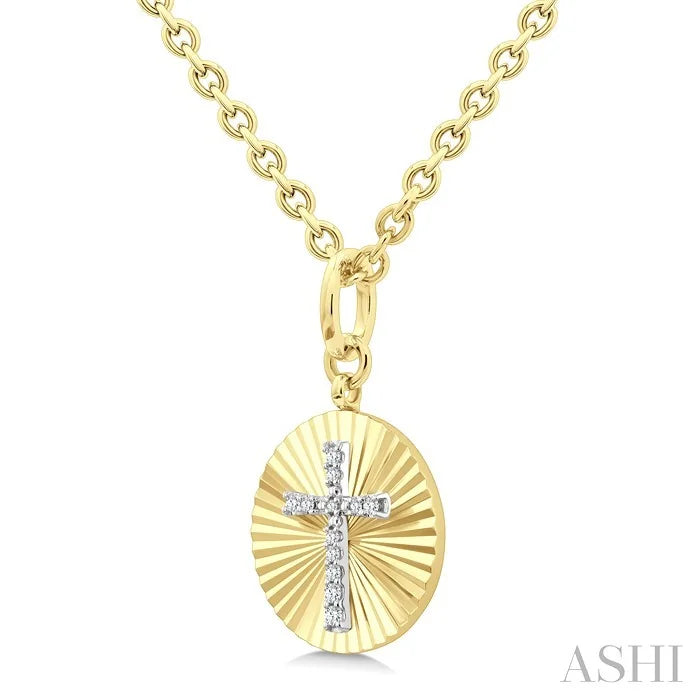Gold Vermeil Circle Cross Fluted Medallion Diamond Pendant