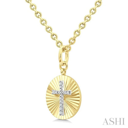 Gold Vermeil Circle Cross Fluted Medallion Diamond Pendant