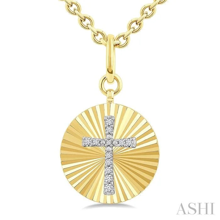 Gold Vermeil Circle Cross Fluted Medallion Diamond Pendant