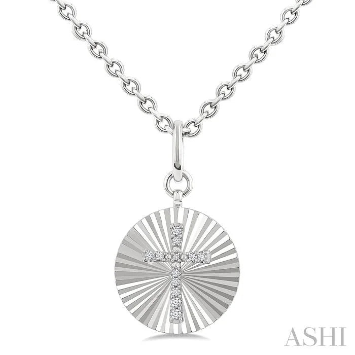 Silver Circle Cross Fluted Medallion Diamond Pendant