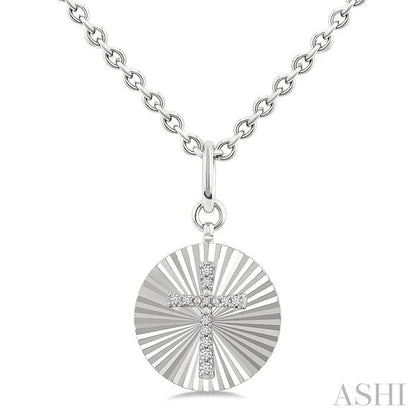 Silver Circle Cross Fluted Medallion Diamond Pendant