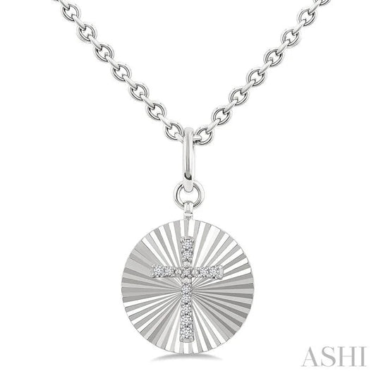 Silver Circle Cross Fluted Medallion Diamond Pendant