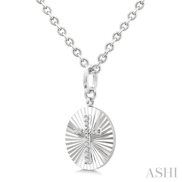 Silver Circle Cross Fluted Medallion Diamond Pendant