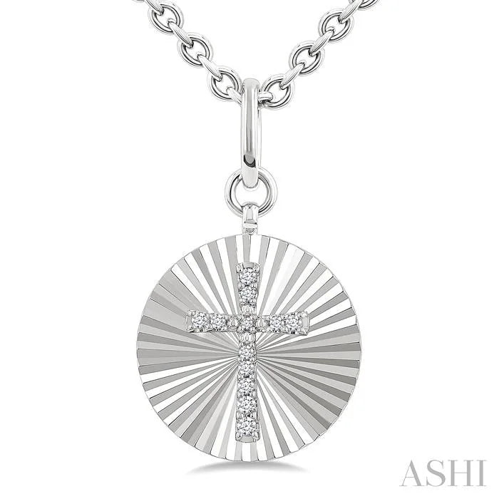 Silver Circle Cross Fluted Medallion Diamond Pendant
