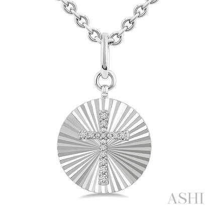 Silver Circle Cross Fluted Medallion Diamond Pendant