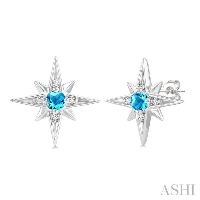 Silver Star Gemstone & Diamond Fashion Earrings