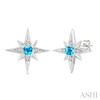 Silver Star Gemstone & Diamond Fashion Earrings