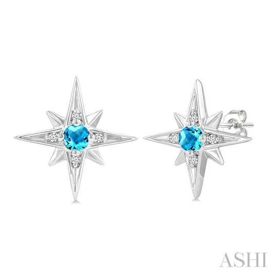 Silver Star Gemstone & Diamond Fashion Earrings