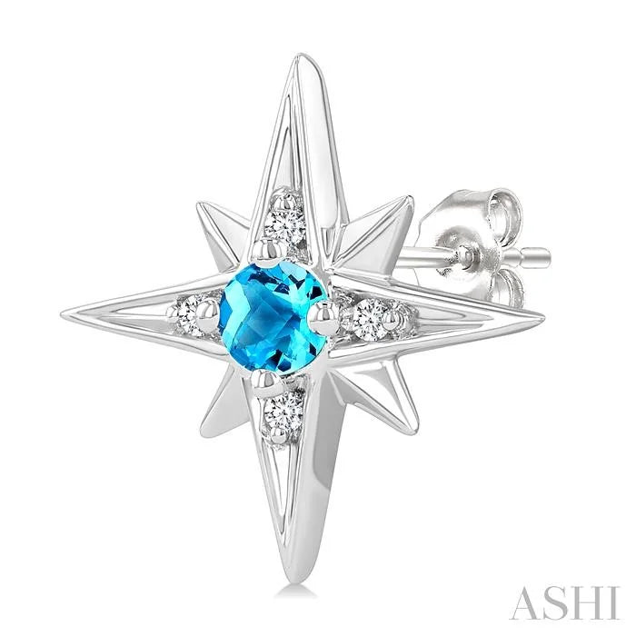 Silver Star Gemstone & Diamond Fashion Earrings