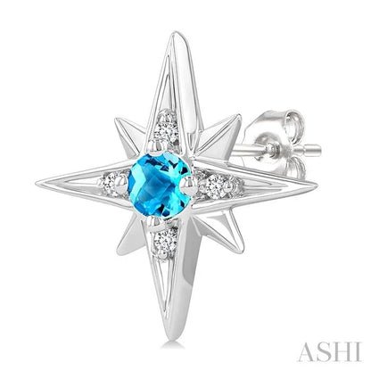 Silver Star Gemstone & Diamond Fashion Earrings