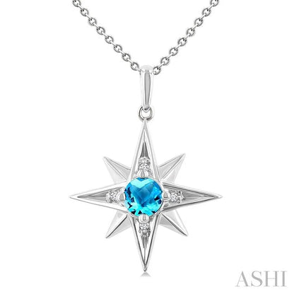 Silver Star Gemstone & Diamond Fashion Pendant