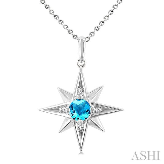 Silver Star Gemstone & Diamond Fashion Pendant