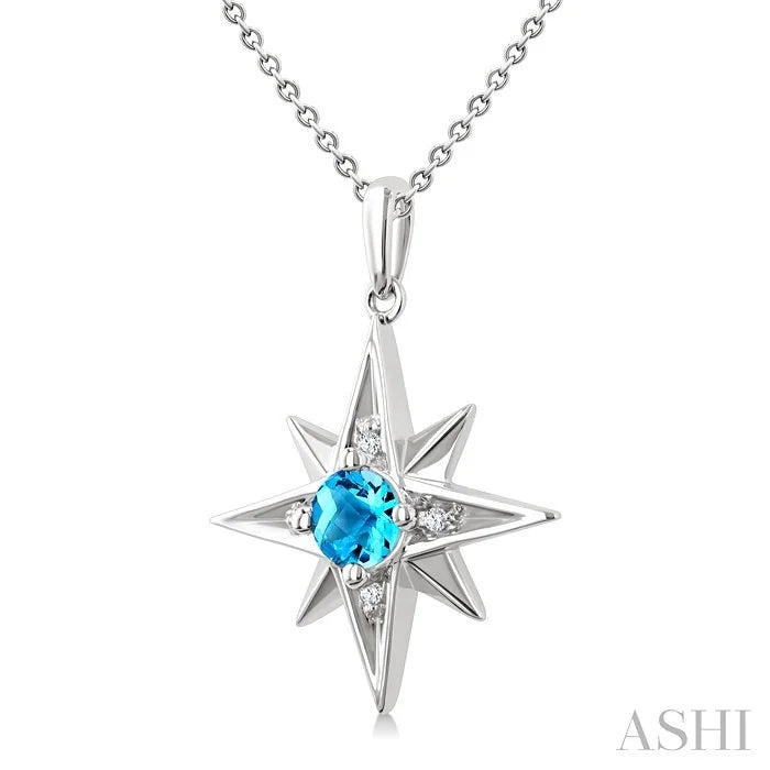 Silver Star Gemstone & Diamond Fashion Pendant