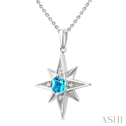 Silver Star Gemstone & Diamond Fashion Pendant
