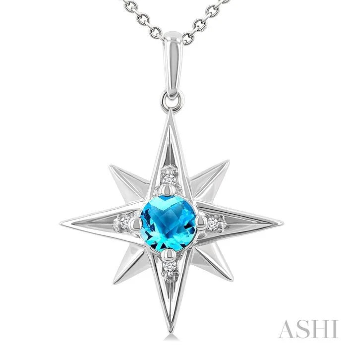Silver Star Gemstone & Diamond Fashion Pendant