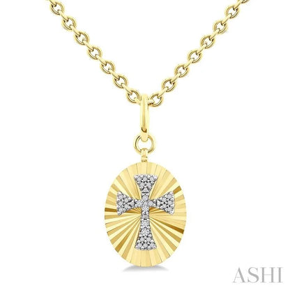 Gold Vermeil Oval Shape Cross Fluted Medallion Diamond Pendant