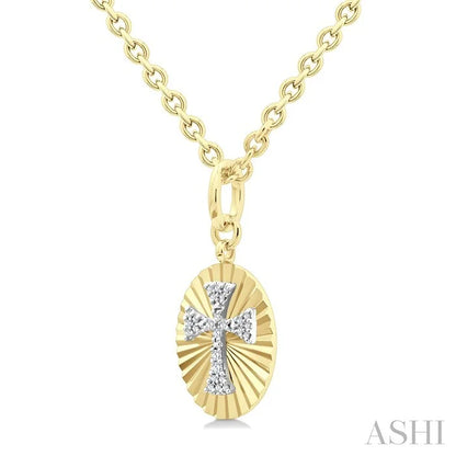 Gold Vermeil Oval Shape Cross Fluted Medallion Diamond Pendant