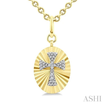 Gold Vermeil Oval Shape Cross Fluted Medallion Diamond Pendant