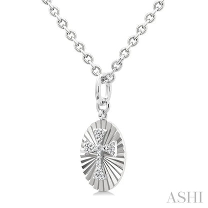 Silver Oval Shape Cross Fluted Medallion Diamond Pendant