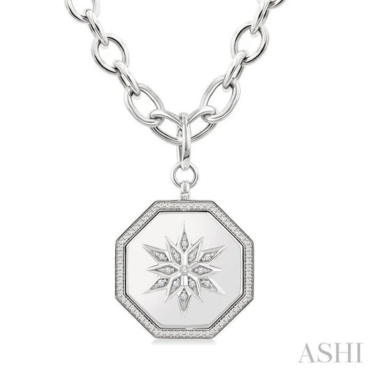 Silver Octagon Floral Medallion Diamond Fashion Pendant