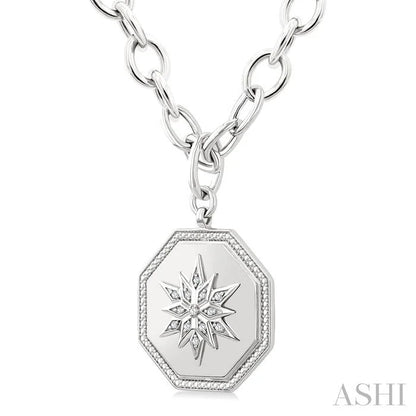 Silver Octagon Floral Medallion Diamond Fashion Pendant