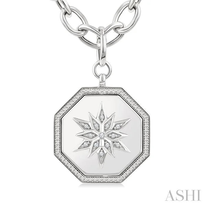 Silver Octagon Floral Medallion Diamond Fashion Pendant