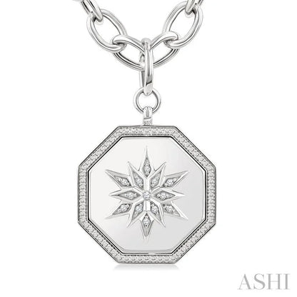 Silver Octagon Floral Medallion Diamond Fashion Pendant