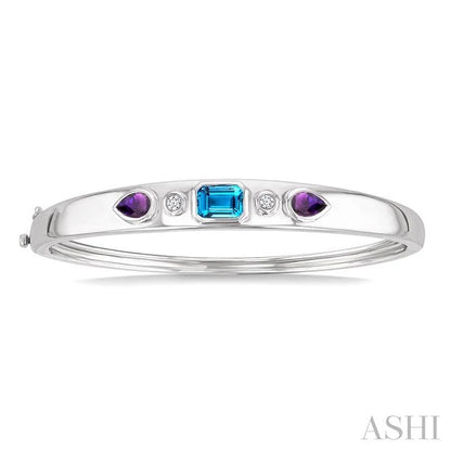 Silver Mixed Shape Gemstone & Diamond Bangle