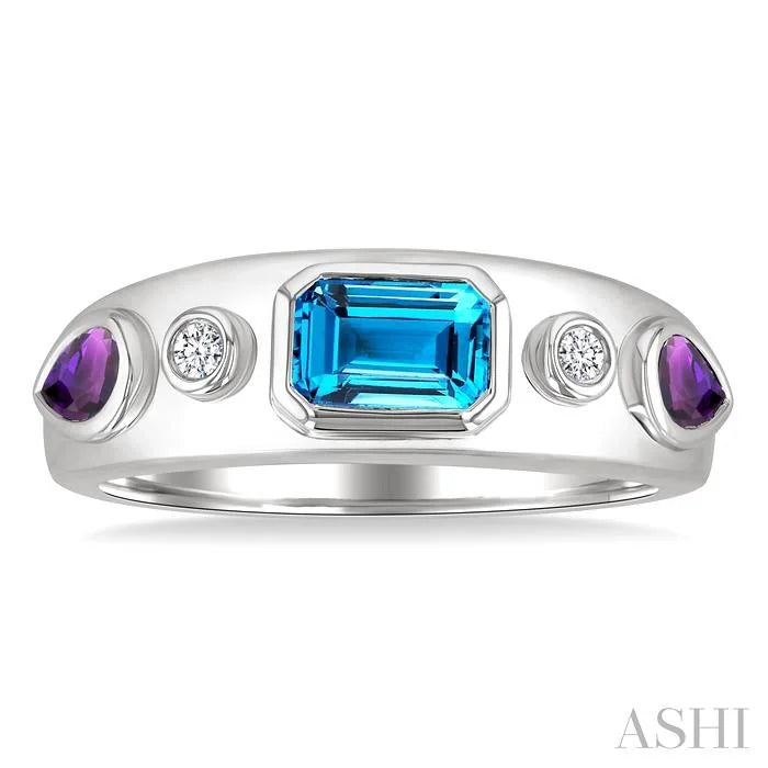 Silver Mixed Shape Gemstone & Diamond Ring