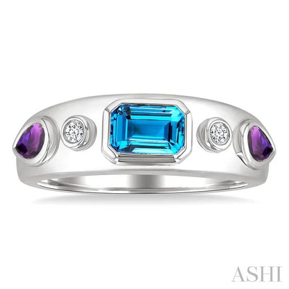 Silver Mixed Shape Gemstone & Diamond Ring