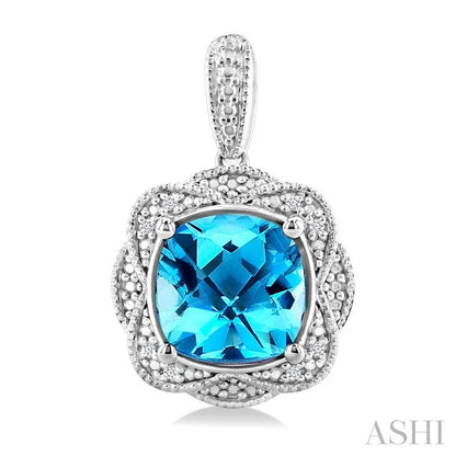 Silver Cushion Shape Gemstone & Diamond Earrings