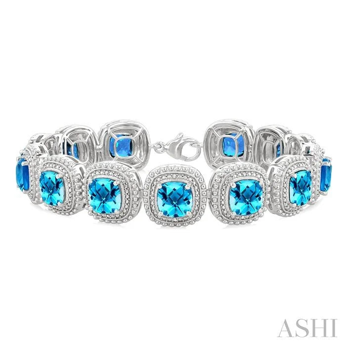 Silver Cushion Shape Gemstone & Diamond Bracelet