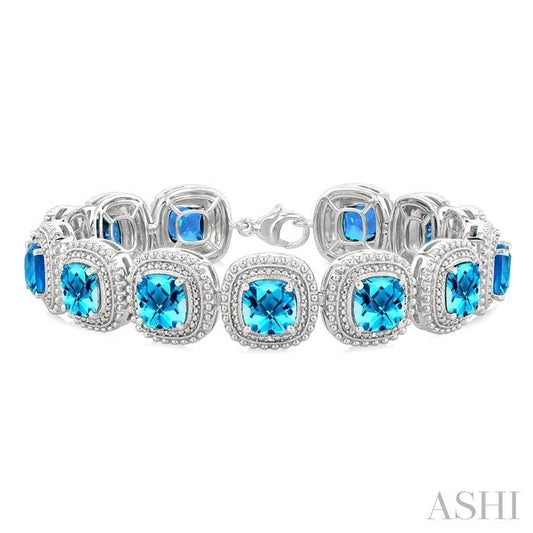 Silver Cushion Shape Gemstone & Diamond Bracelet