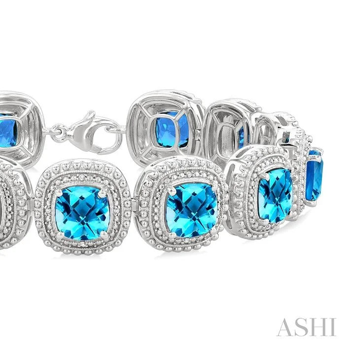 Silver Cushion Shape Gemstone & Diamond Bracelet