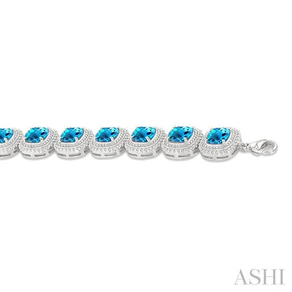 Silver Cushion Shape Gemstone & Diamond Bracelet