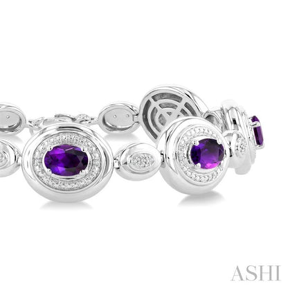 Silver Bold Oval Shape Gemstone & Diamond Bracelet