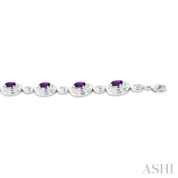 Silver Bold Oval Shape Gemstone & Diamond Bracelet
