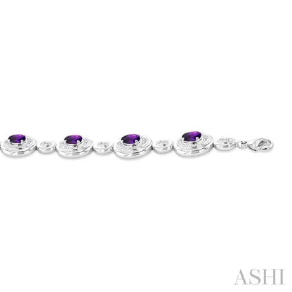 Silver Bold Oval Shape Gemstone & Diamond Bracelet