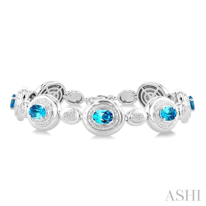 Silver Bold Oval Shape Gemstone & Diamond Bracelet